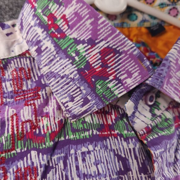 Robert Graham Purple White Geometric Modal Cotton Polyester Short Sleeve Large - Picture 6 of 16